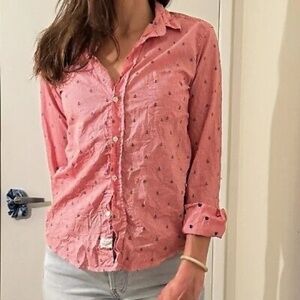 Frank & Eileen Shirt Women Red Gingham Check Anchor Nautical Crinkle Size S